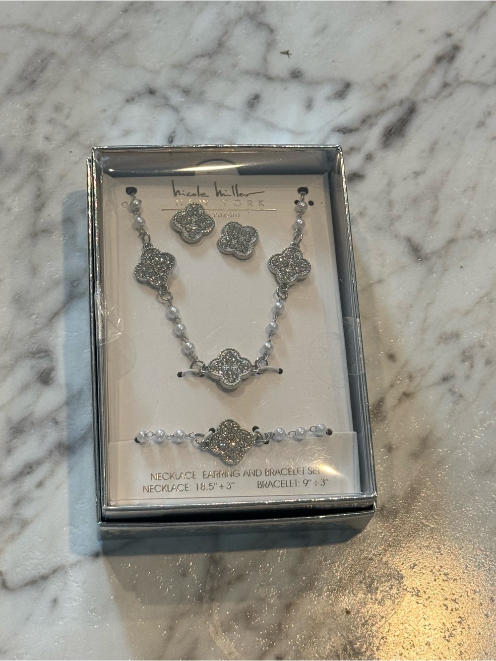 Nicole Miller New York Silver Crystal Flower Pendant Necklace Set